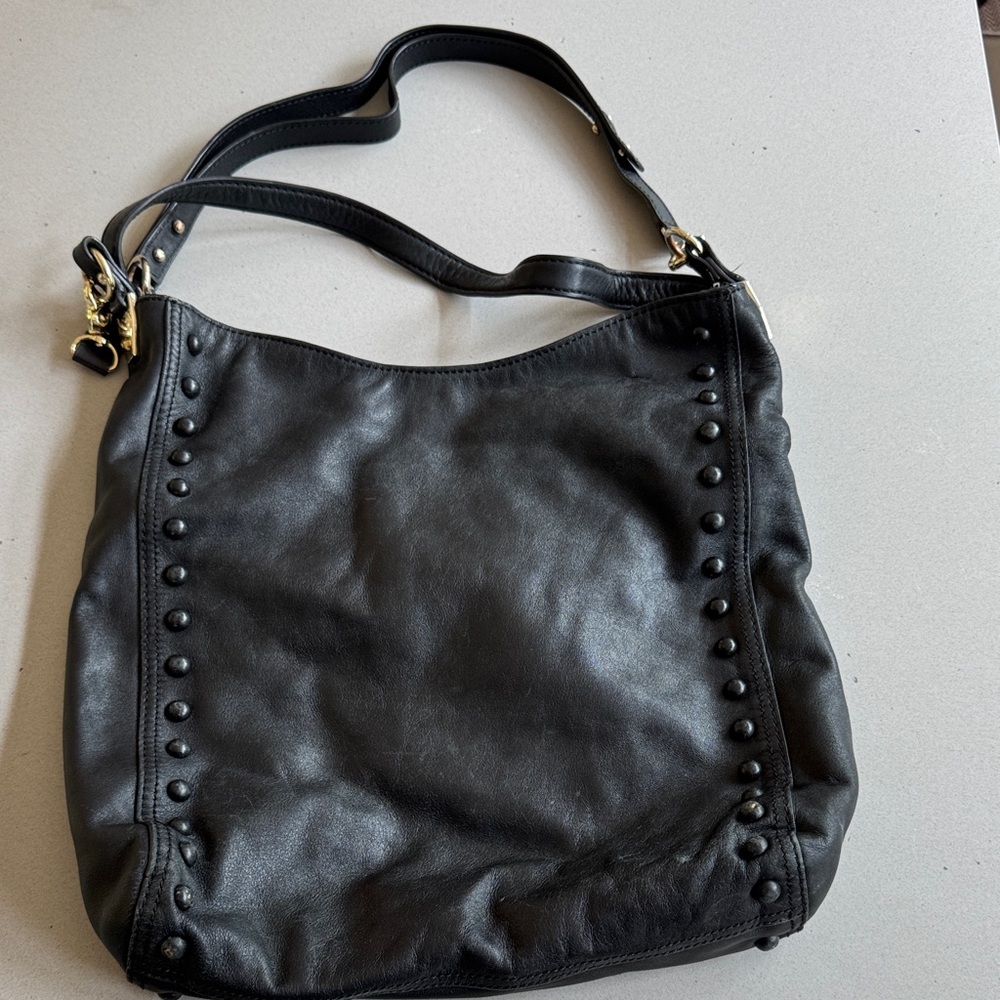 Loeffler Randall Black Leather Studded Shoulder Bag | classic everyday tote work - Picture 3 of 12